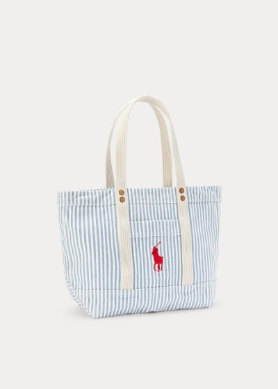 Women's Polo Ralph Lauren Canvas Striped Medium Tote Bags | 192875TIR